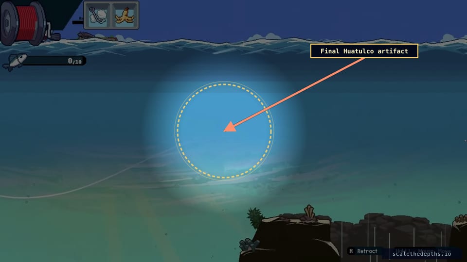 Huatulco's final artifact banked. From here only baits, the boat decal, the cloth chest and the legendary Hoga are left.