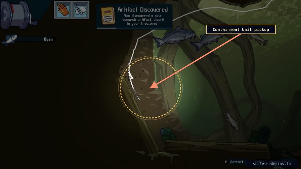 The Containment Unit pickup itself — touch it with the hook and the artifact banks toward the Outer Banks Secrets stamp.